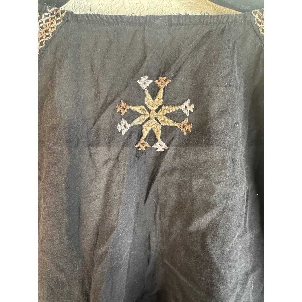 Free People Boho Black Embroidered Mirror Work Peasant Top Size Medium - Picture 7 of 10